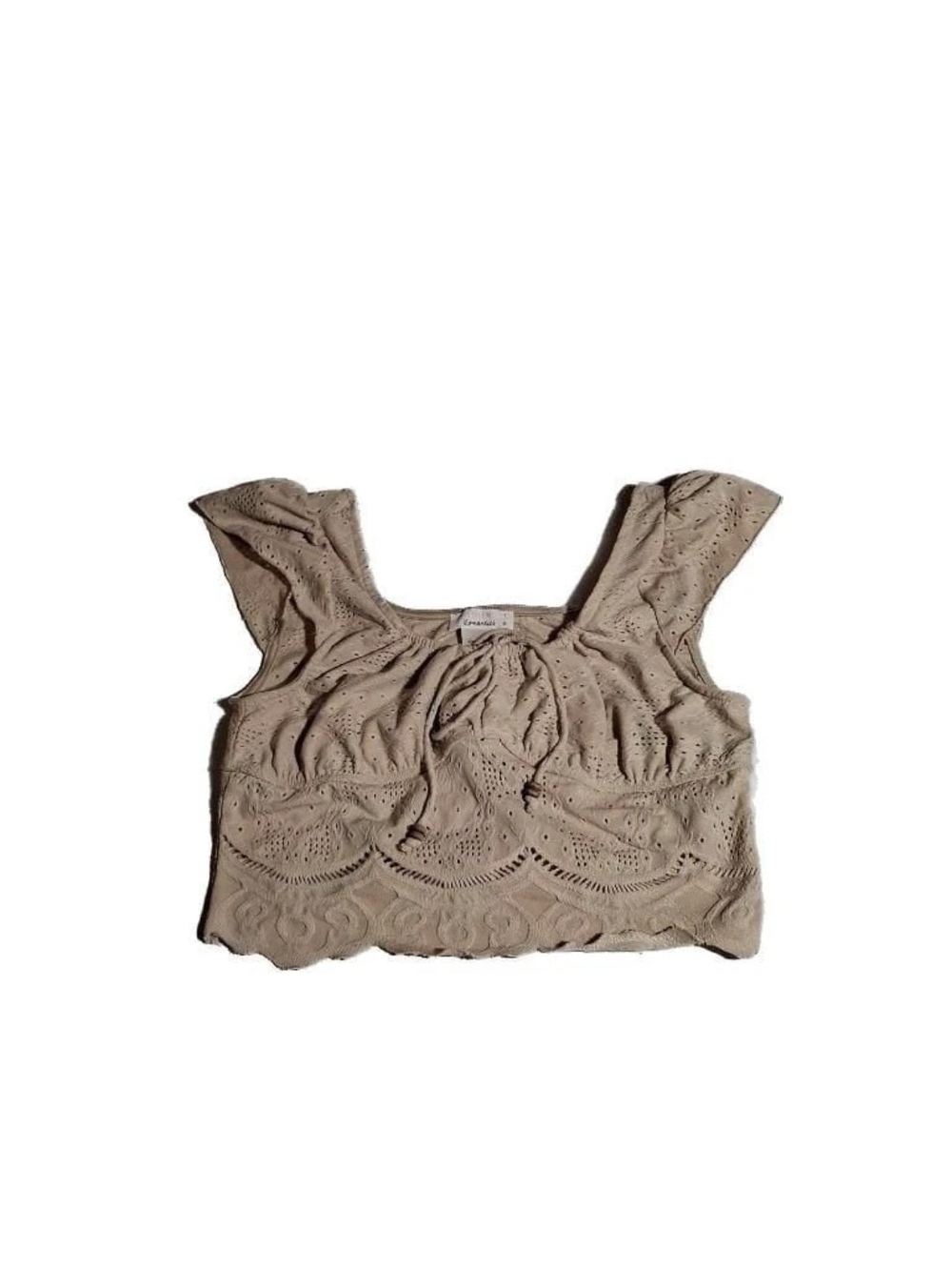 URBAN Romantics Beige Eyelet Cropped Tie-Front Top